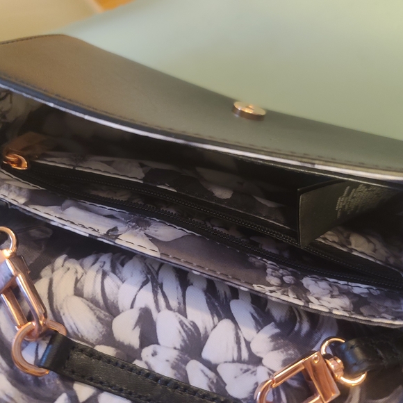 Womens Black Leather Crossbody Bag with Rose Gold Bow Accent - Picture 5 of 6